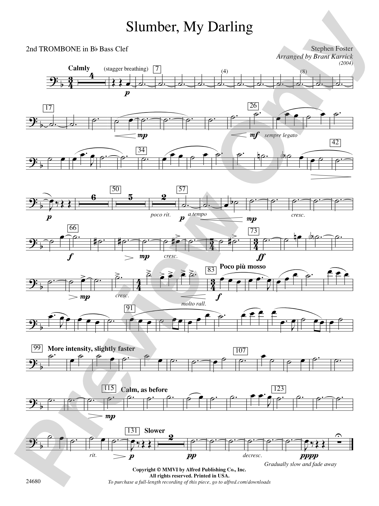 Slumber, My Darling: (wp) 2nd B-flat Trombone B.C.