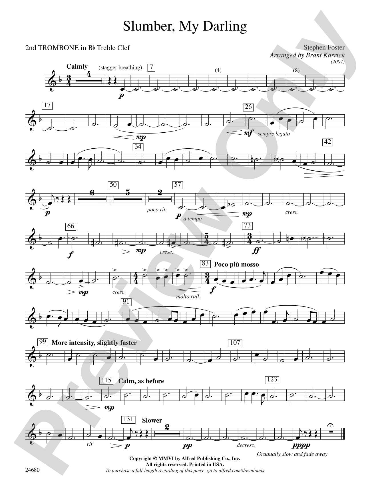 Slumber, My Darling: (wp) 2nd B-flat Trombone T.C.