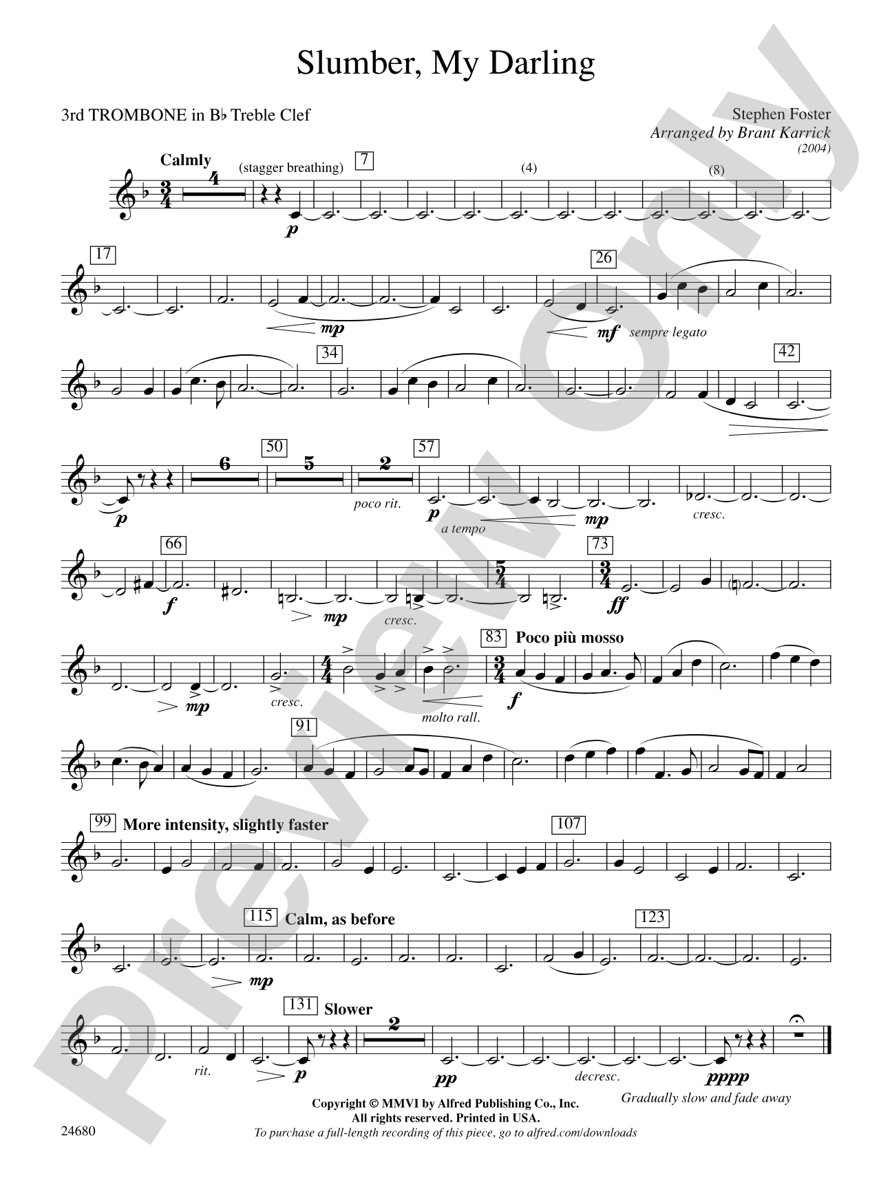 Slumber, My Darling: (wp) 3rd B-flat Trombone T.C.