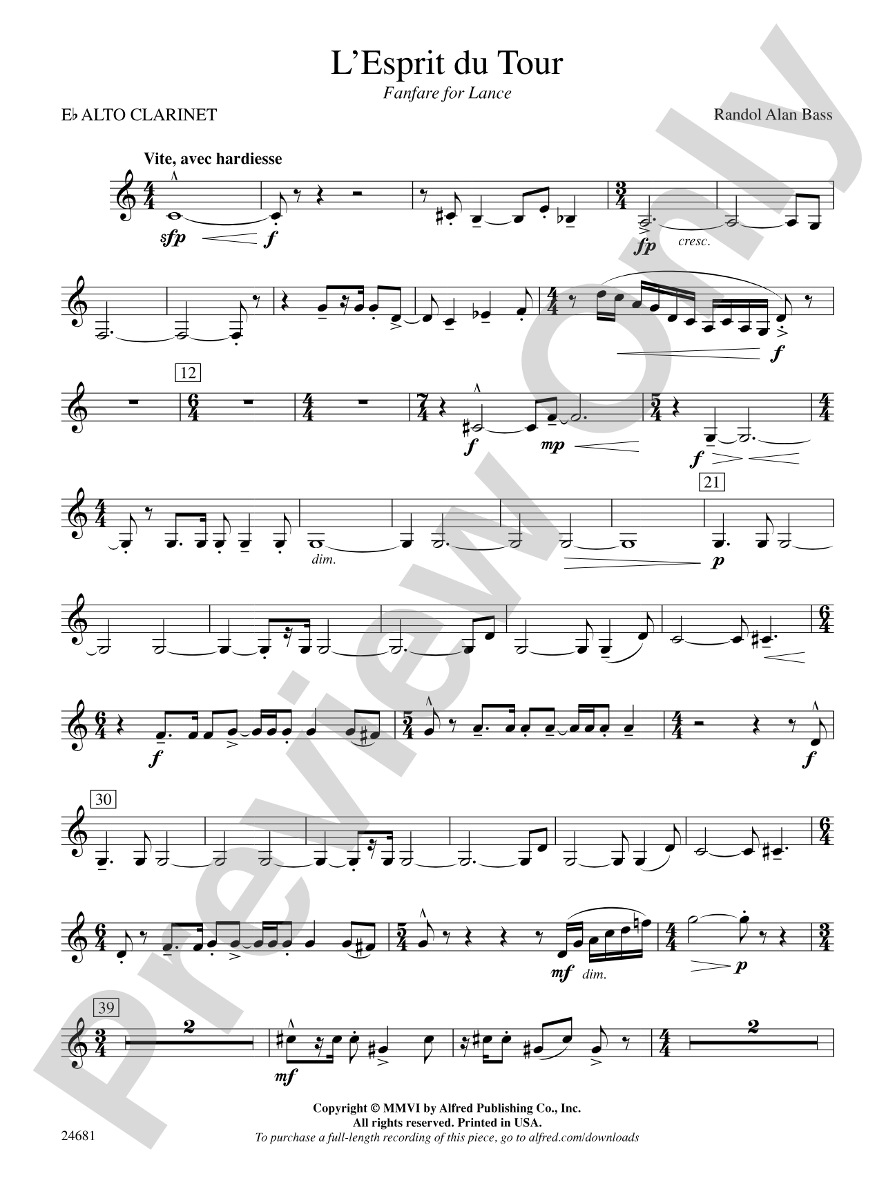L'Esprit du Tour: A Fanfare for Lance: E-flat Alto Clarinet