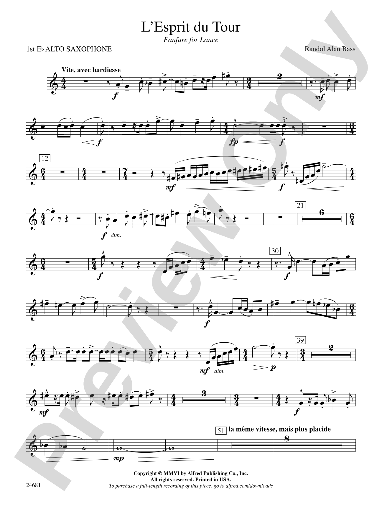 L'Esprit du Tour: A Fanfare for Lance: E-flat Alto Saxophone