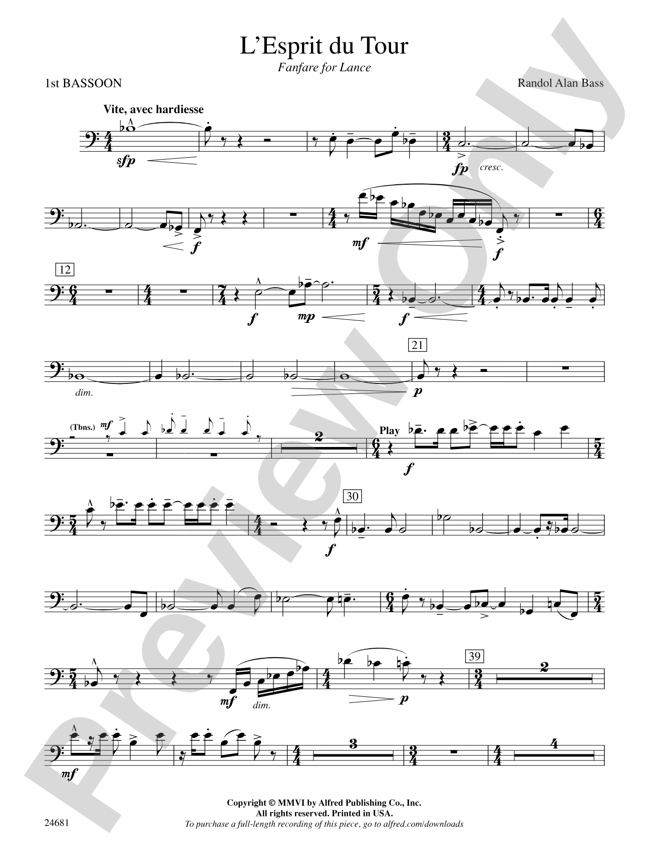 L'Esprit du Tour: A Fanfare for Lance: Bassoon