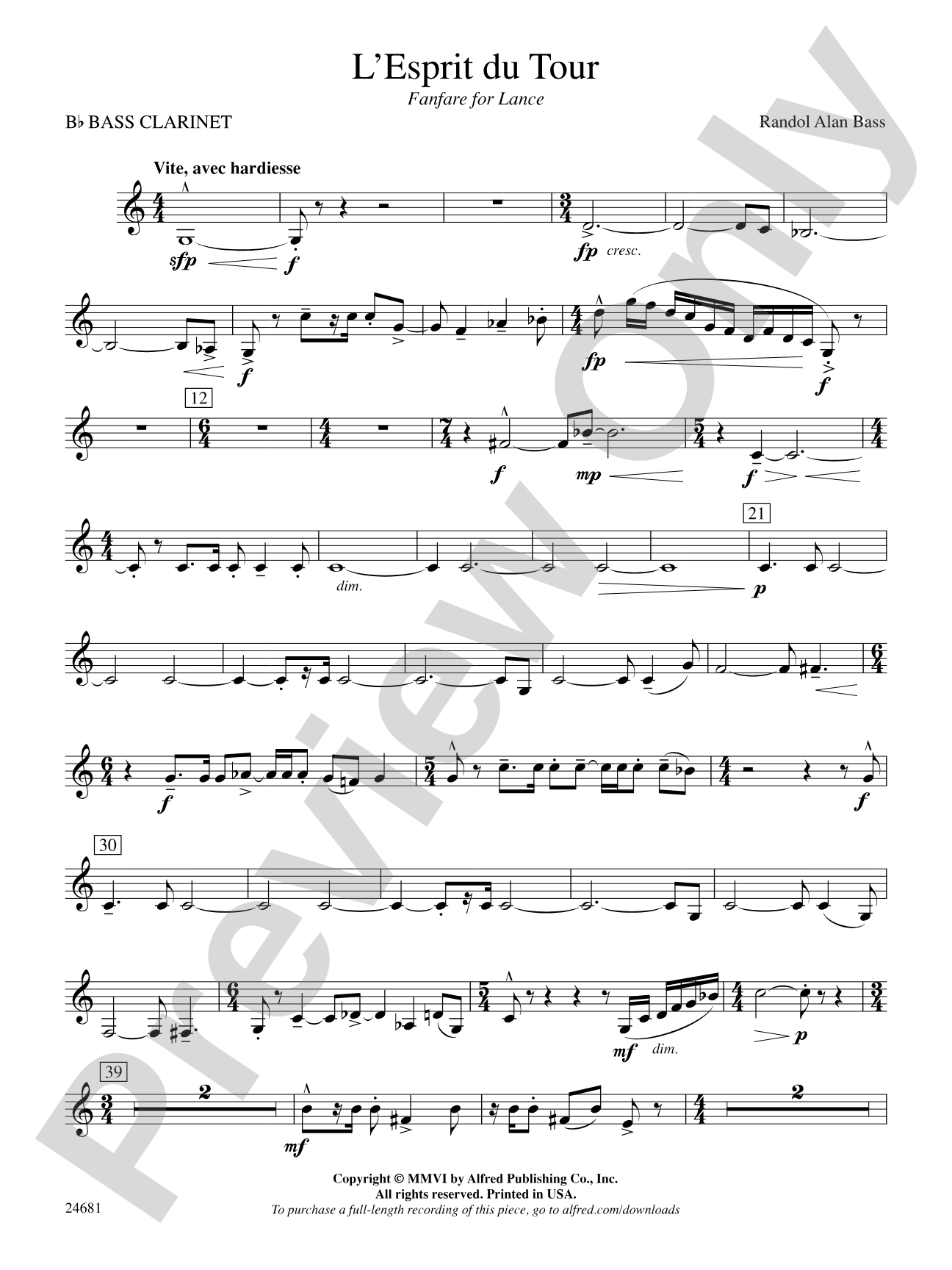 L'Esprit du Tour: A Fanfare for Lance: B-flat Bass Clarinet