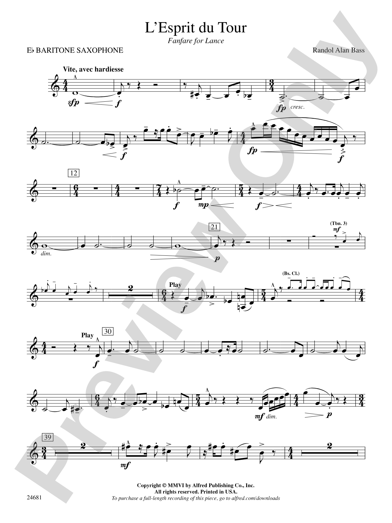 L'Esprit du Tour: A Fanfare for Lance: E-flat Baritone Saxophone