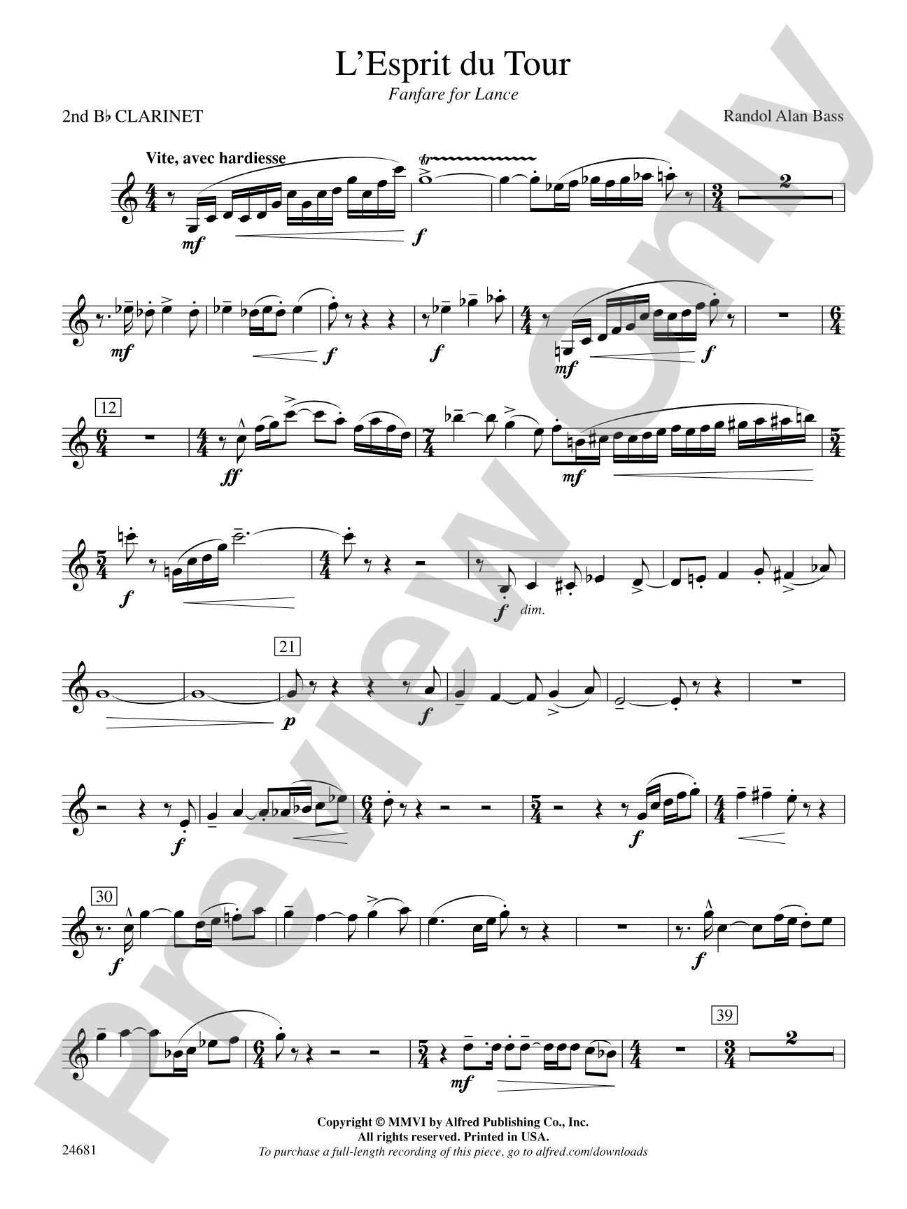 L'Esprit du Tour: A Fanfare for Lance: 2nd B-flat Clarinet