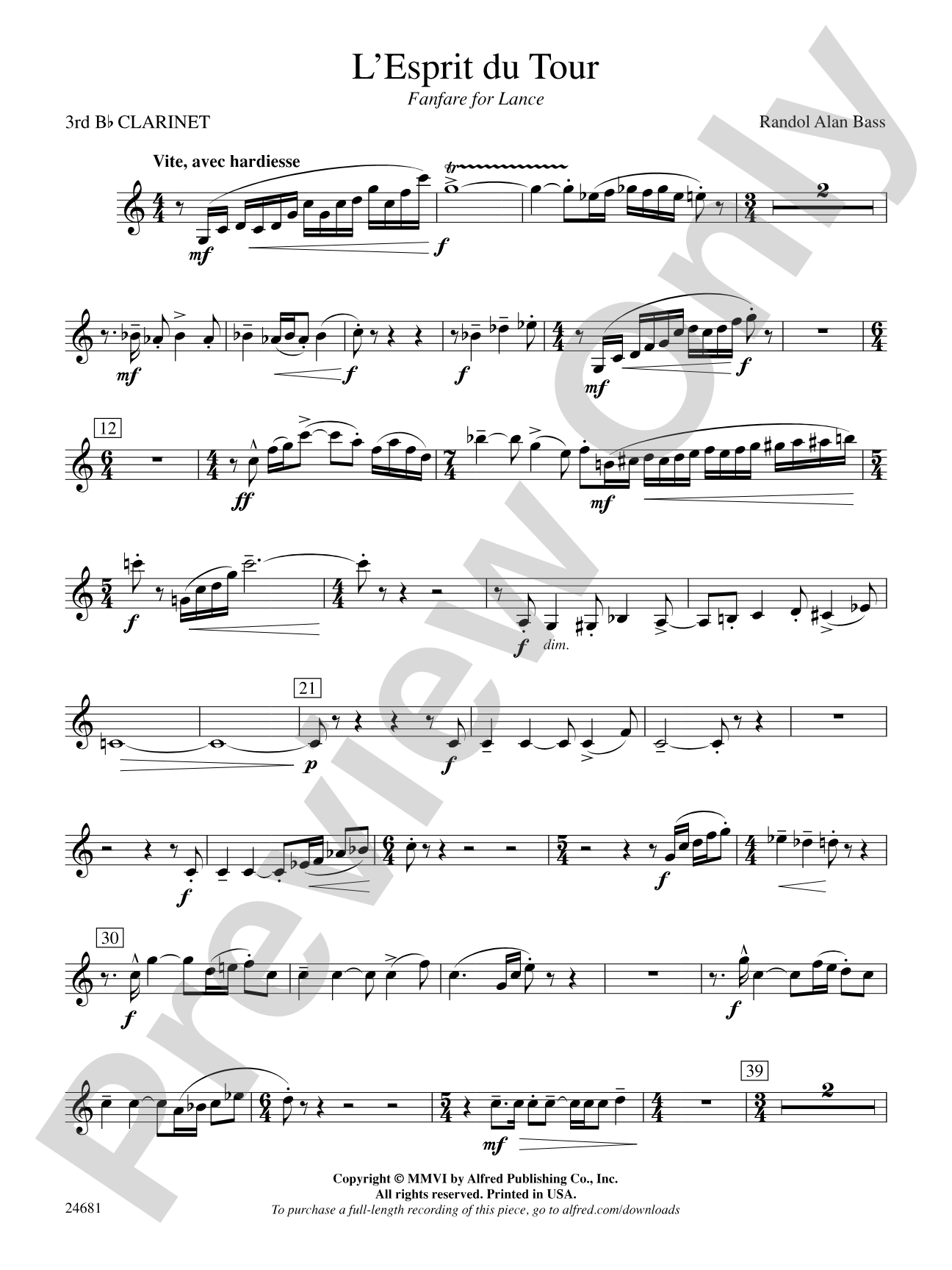 L'Esprit du Tour: A Fanfare for Lance: 3rd B-flat Clarinet
