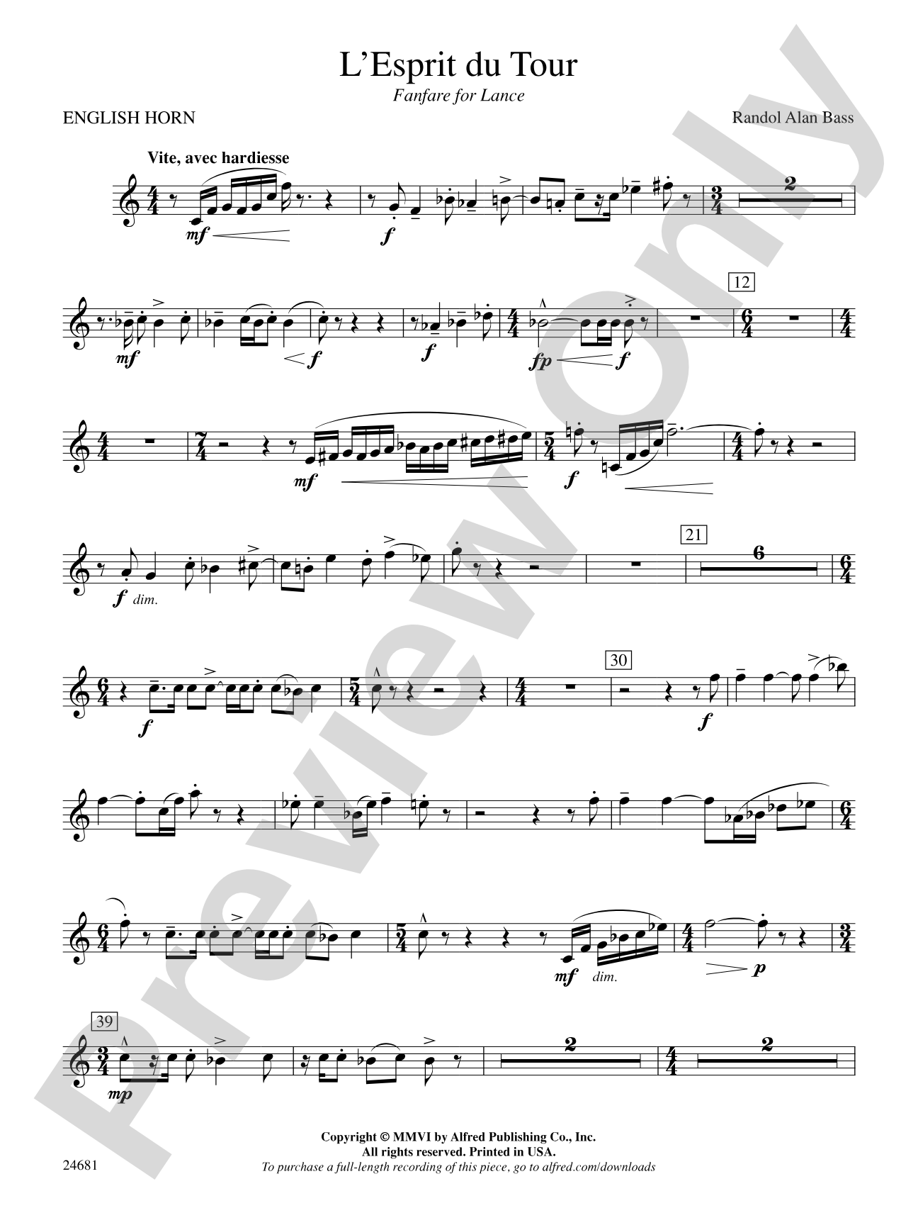 L'Esprit du Tour: A Fanfare for Lance: English Horn