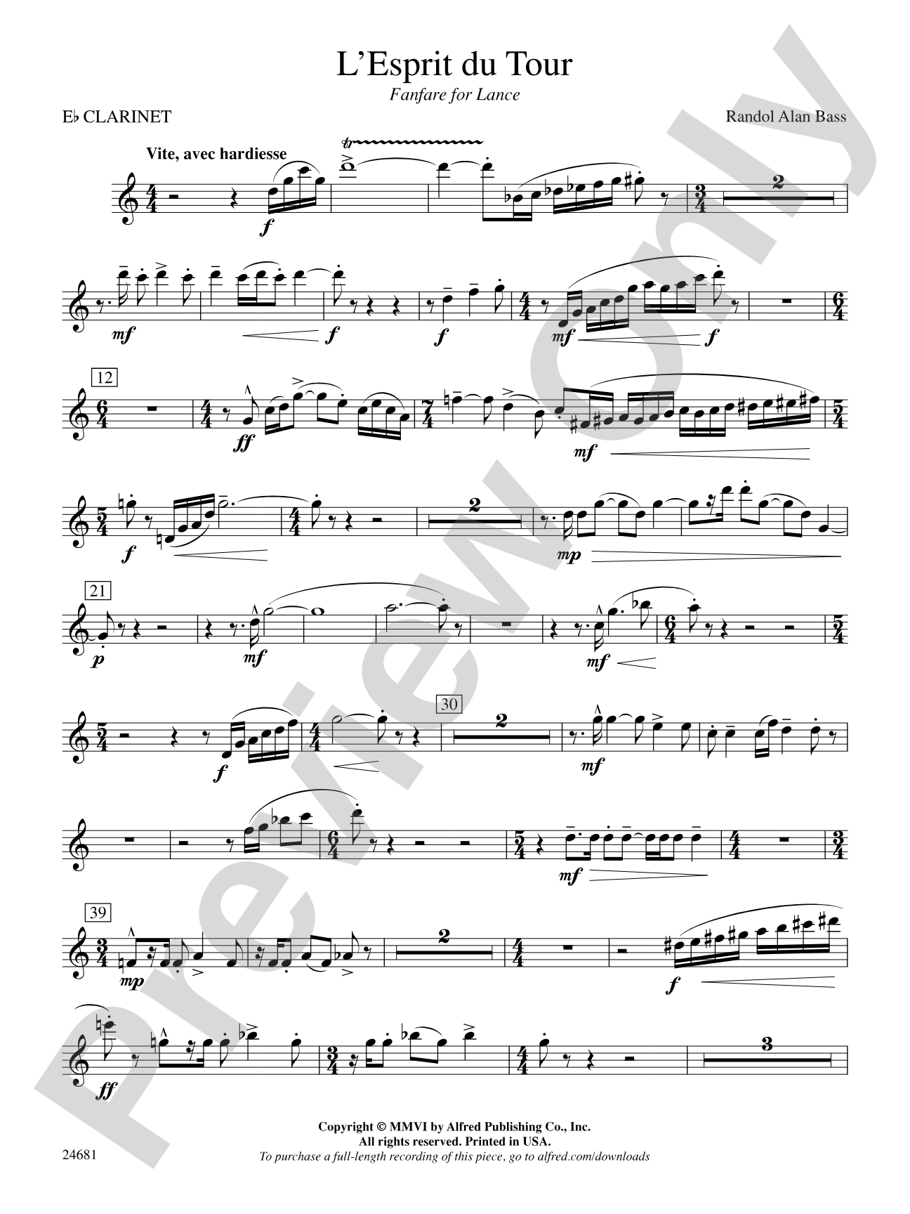 L'Esprit du Tour: A Fanfare for Lance: E-flat Soprano Clarinet