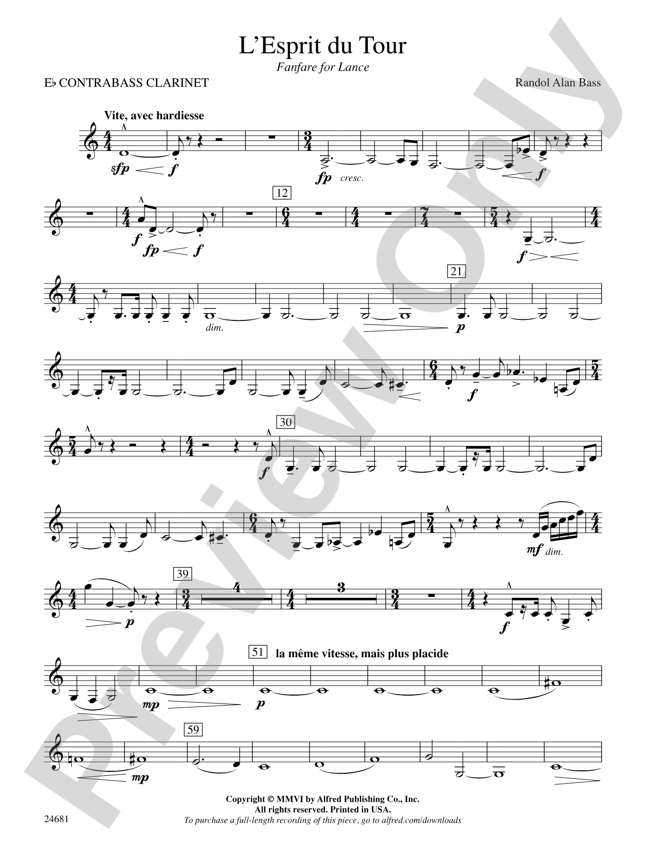 L'Esprit du Tour: A Fanfare for Lance: E-flat Contrabass Clarinet