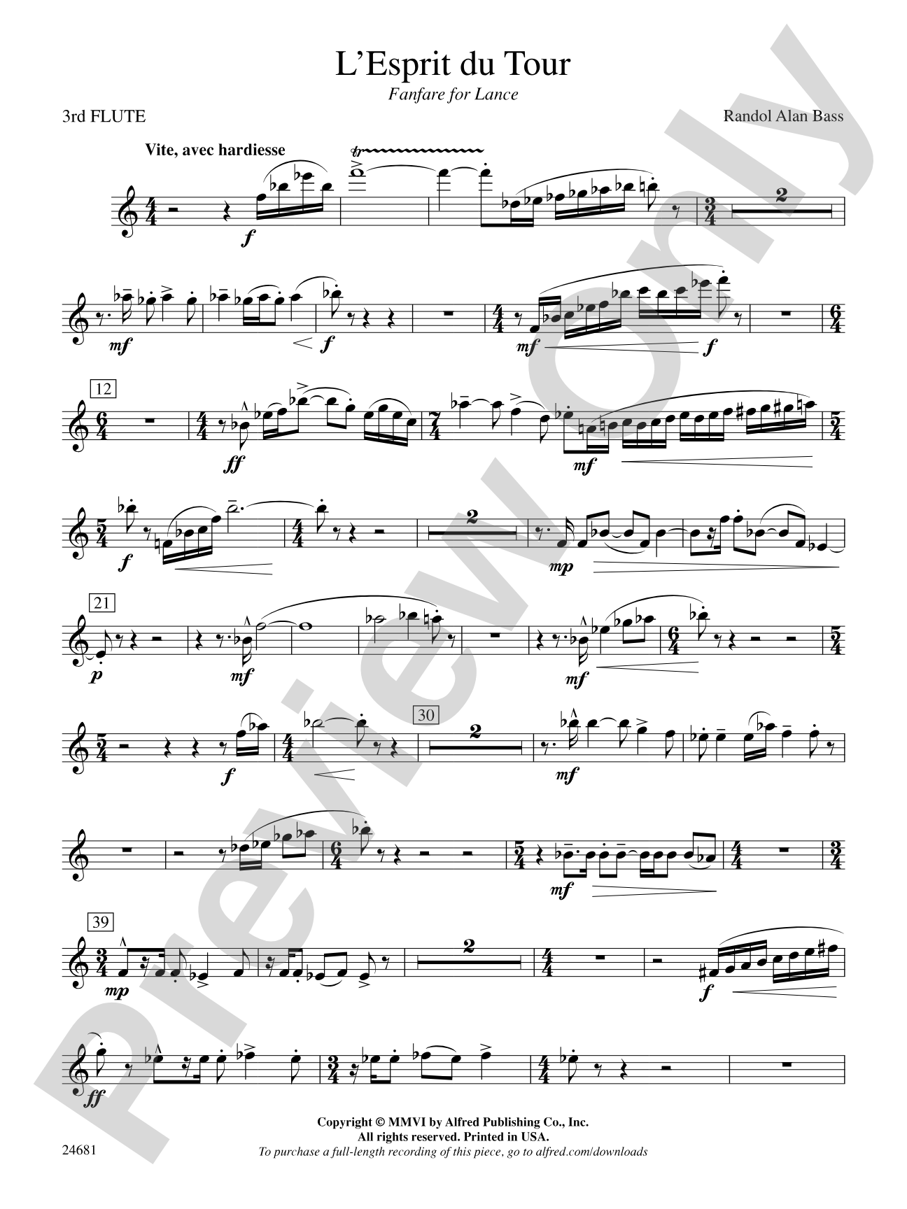 L'Esprit du Tour: A Fanfare for Lance: 3rd Flute