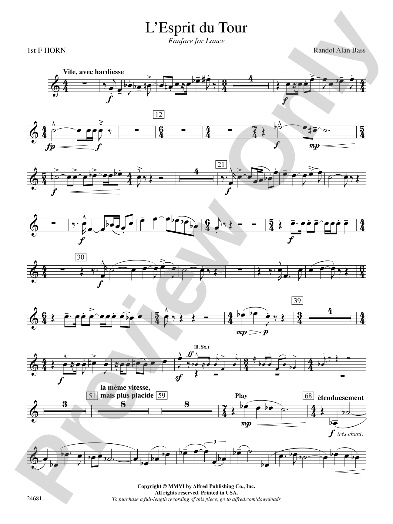 L'Esprit du Tour: A Fanfare for Lance: 1st F Horn
