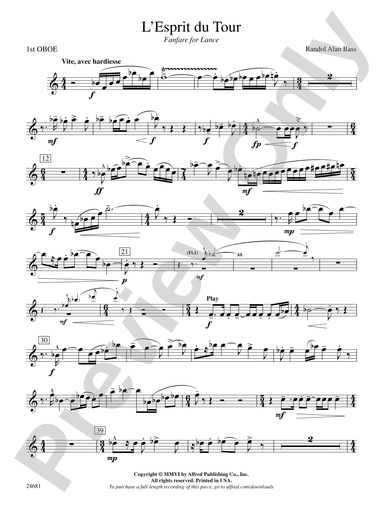 L'Esprit du Tour: A Fanfare for Lance: Oboe