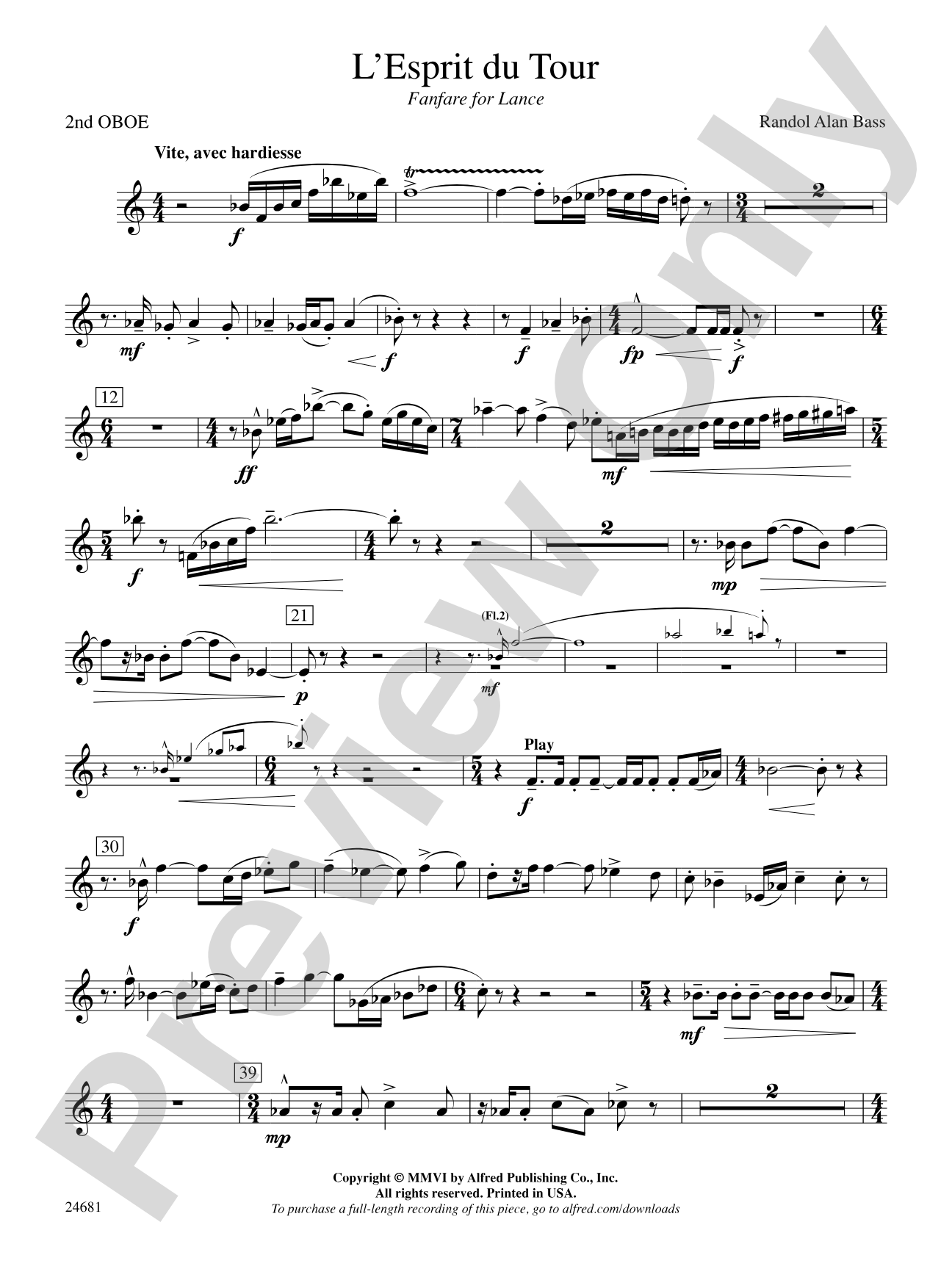 L'Esprit du Tour: A Fanfare for Lance: 2nd Oboe