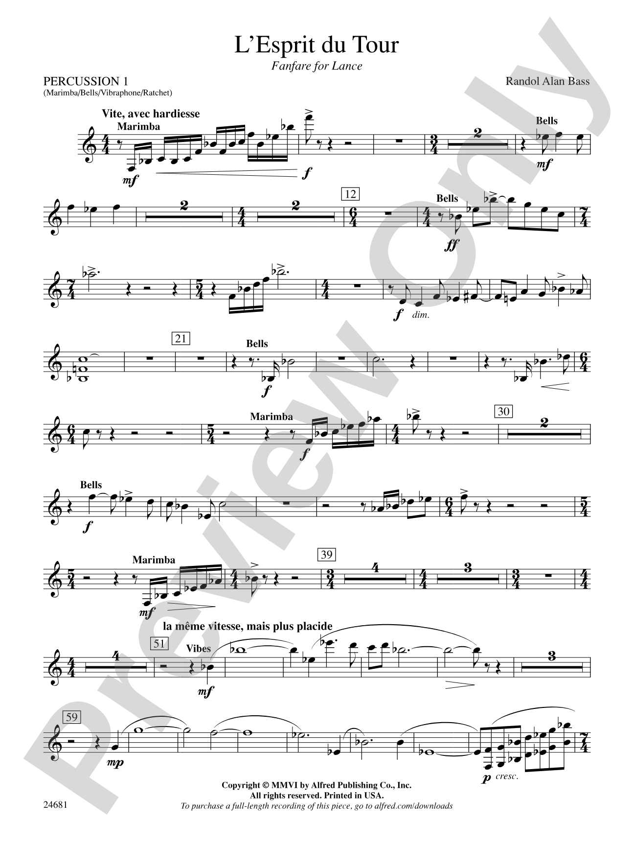 L'Esprit du Tour: A Fanfare for Lance: 1st Percussion