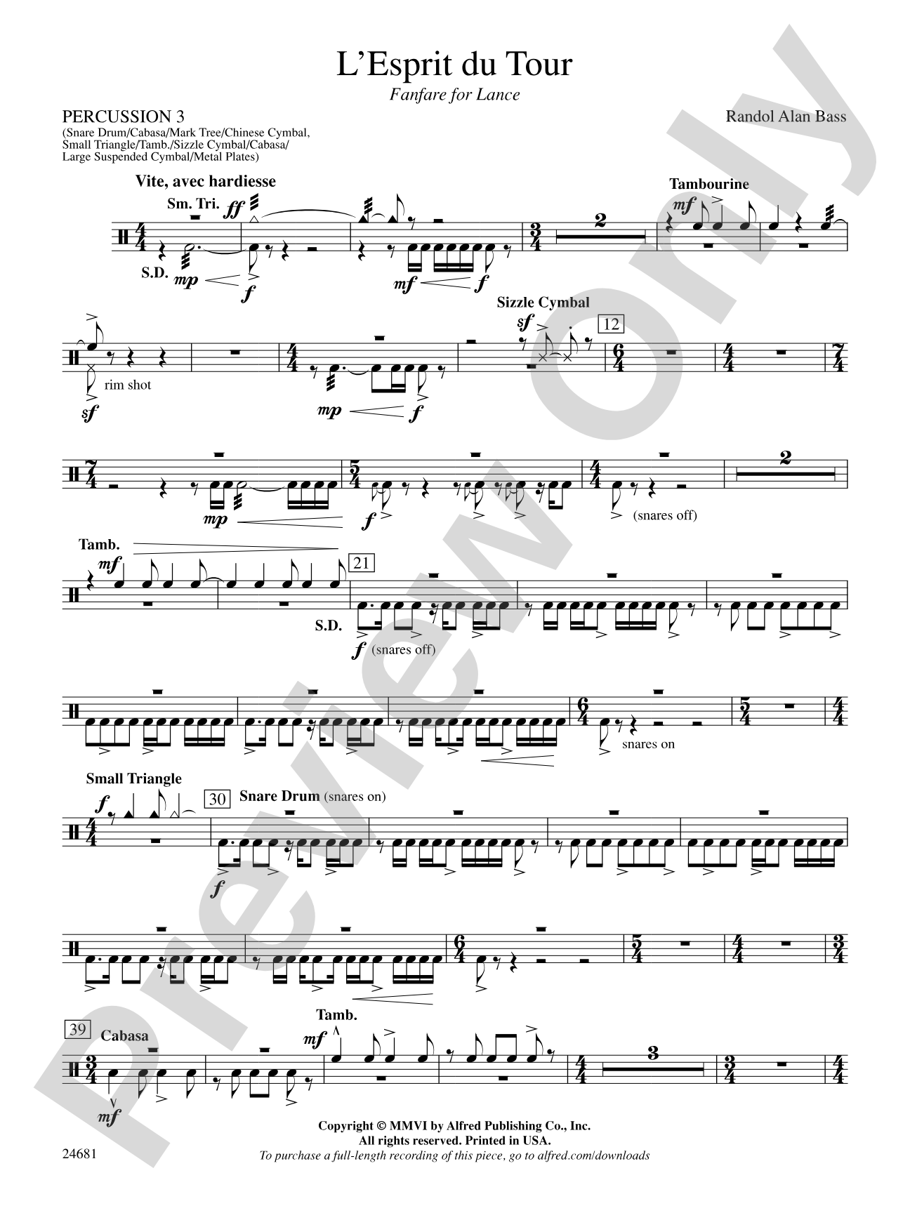 L'Esprit du Tour: A Fanfare for Lance: 3rd Percussion