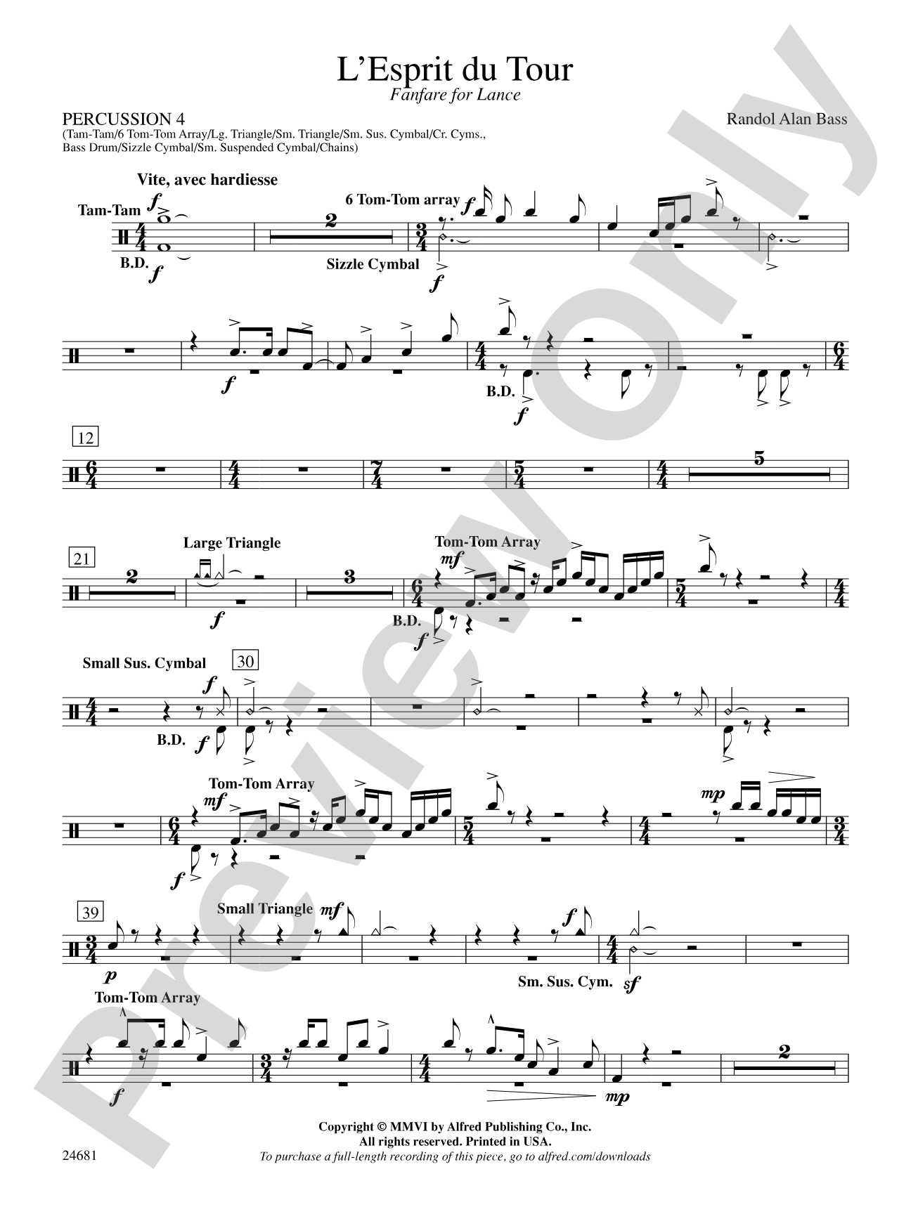 L'Esprit du Tour: A Fanfare for Lance: 4th Percussion