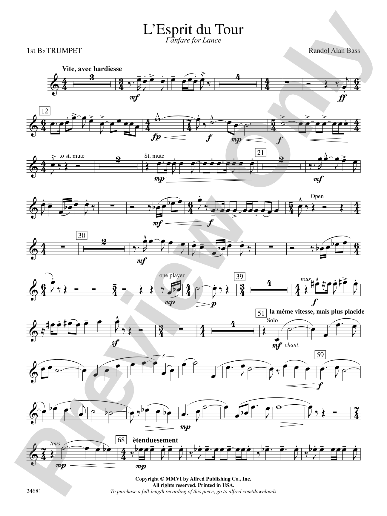 L'Esprit du Tour: A Fanfare for Lance: 1st B-flat Trumpet