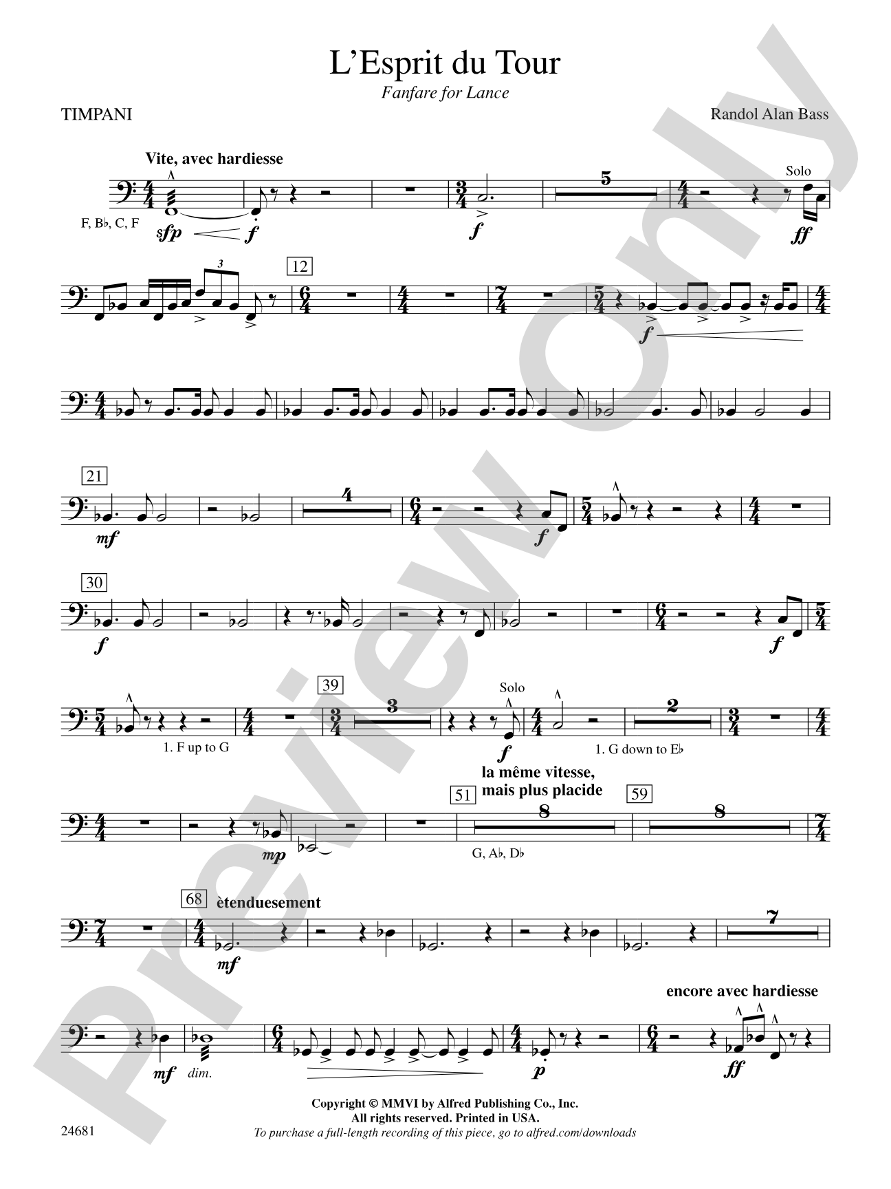 L'Esprit du Tour: A Fanfare for Lance: Timpani