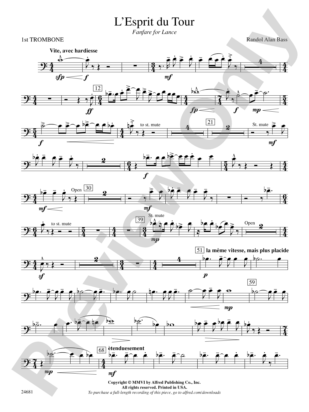 L'Esprit du Tour: A Fanfare for Lance: 1st Trombone