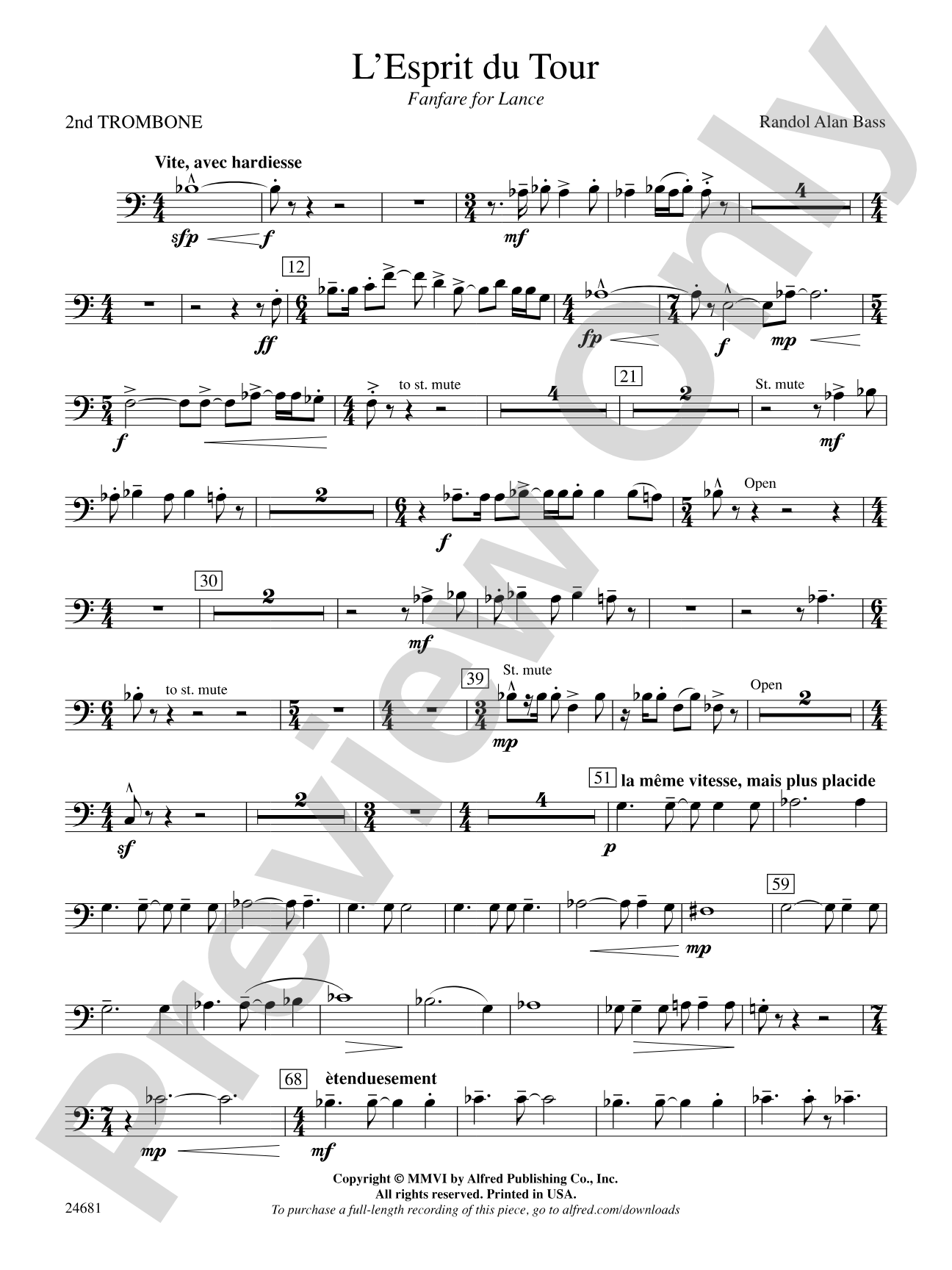 L'Esprit du Tour: A Fanfare for Lance: 2nd Trombone