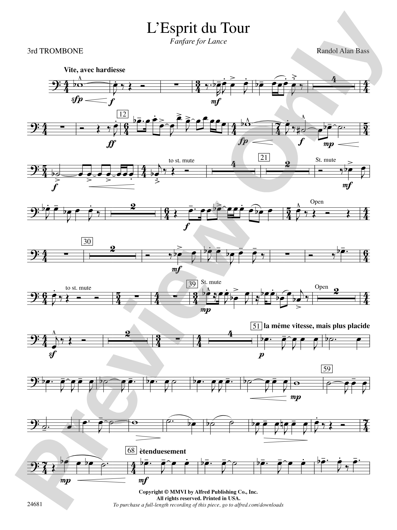 L'Esprit du Tour: A Fanfare for Lance: 3rd Trombone