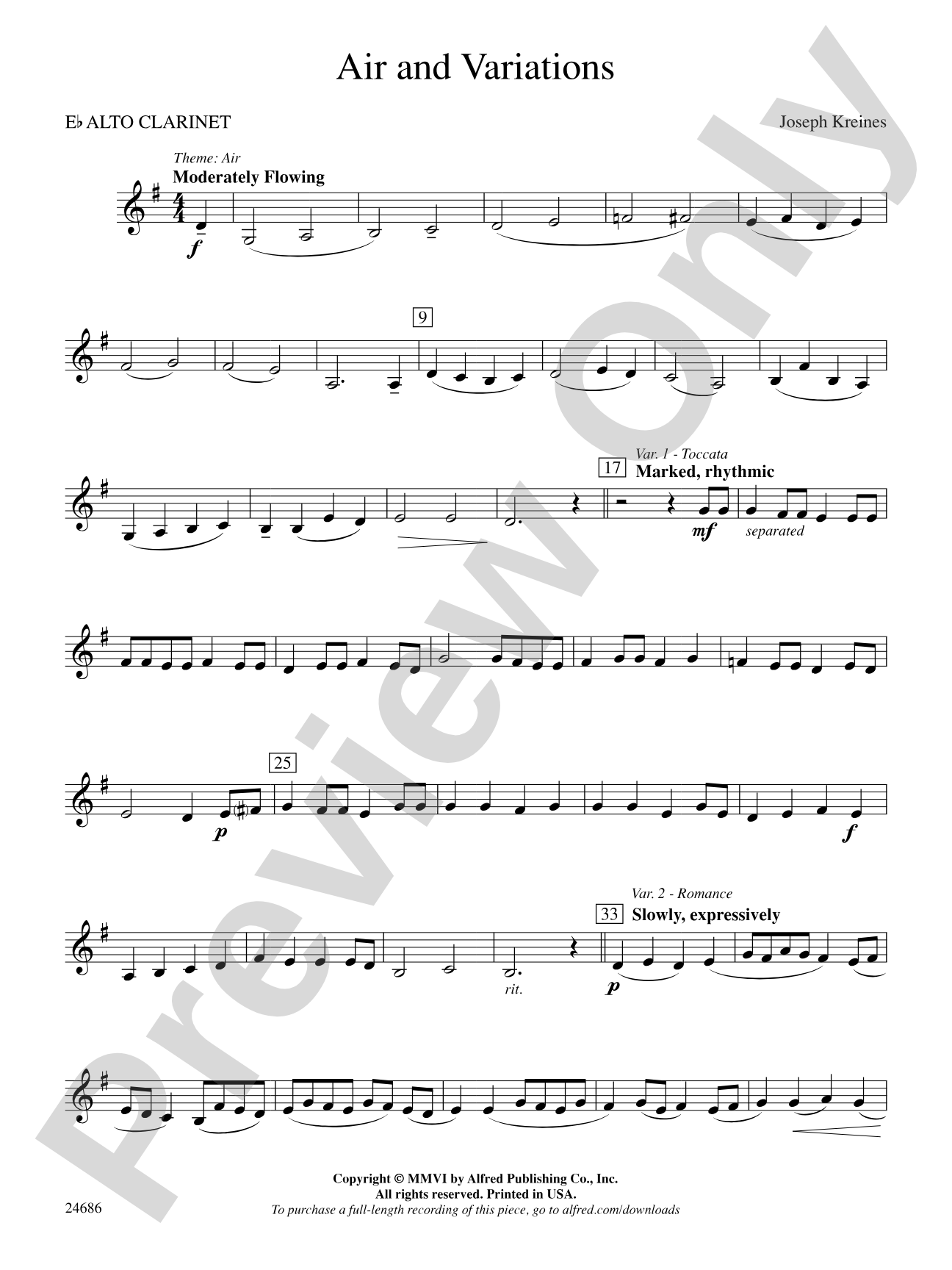 Air and Variations: E-flat Alto Clarinet