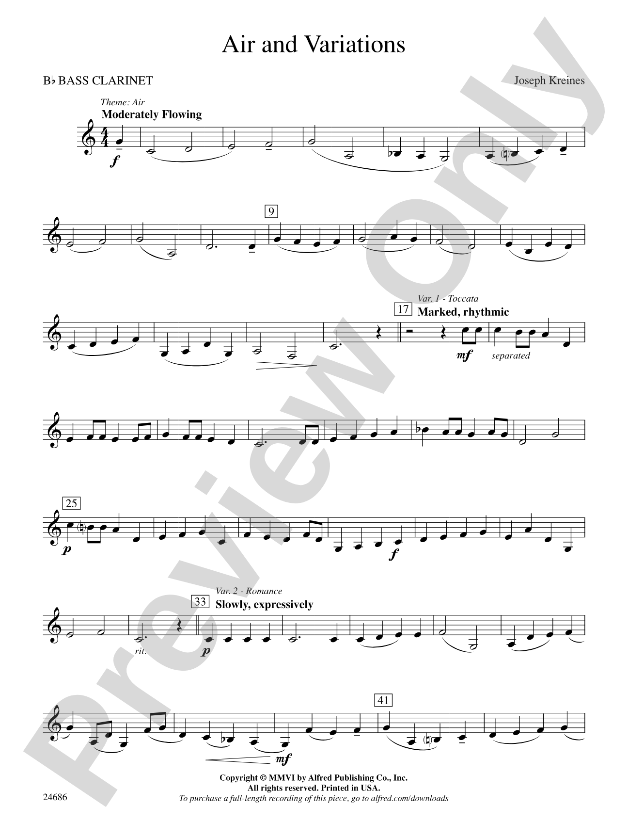 Air and Variations: B-flat Bass Clarinet