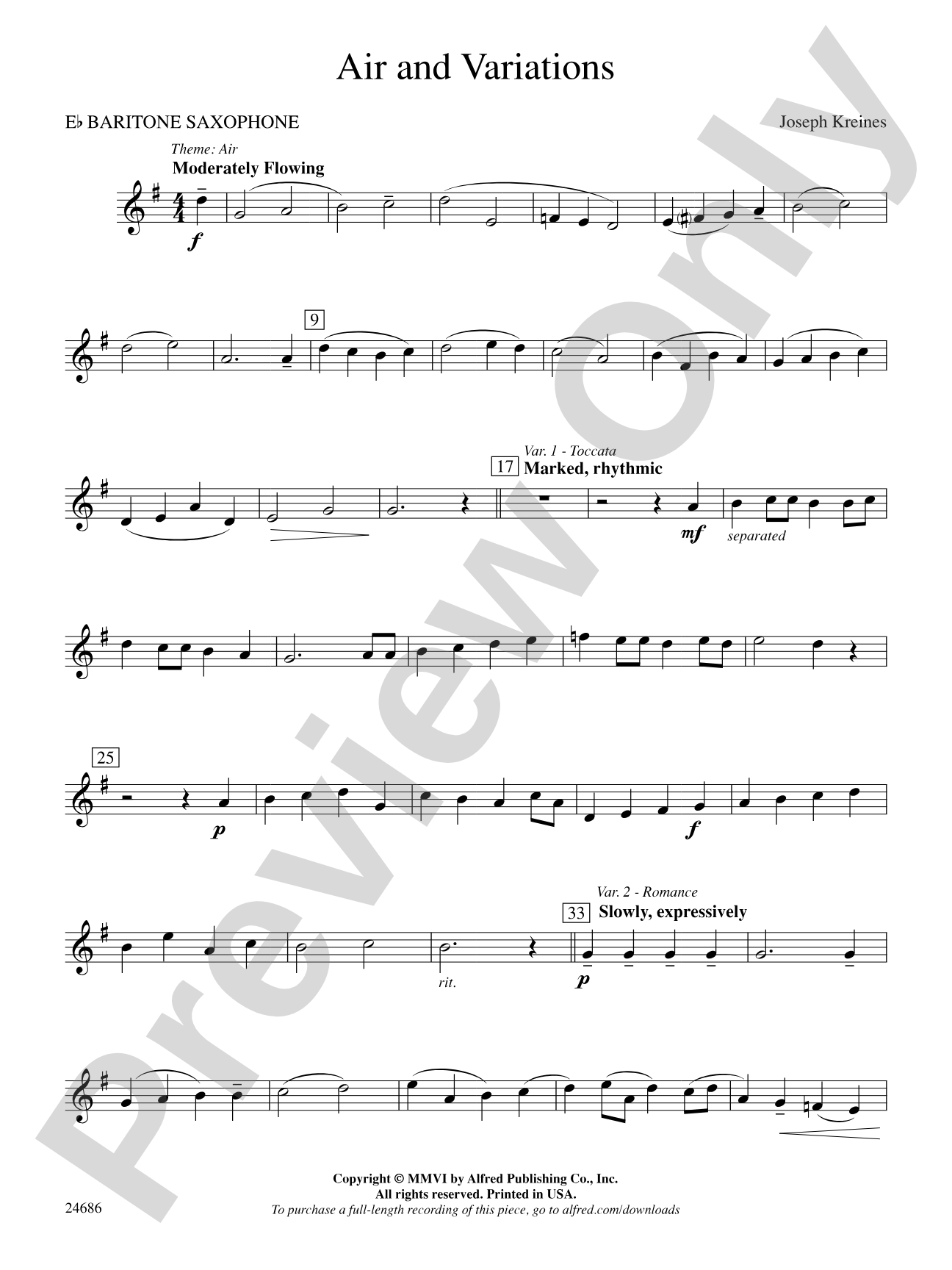 Air and Variations: E-flat Baritone Saxophone