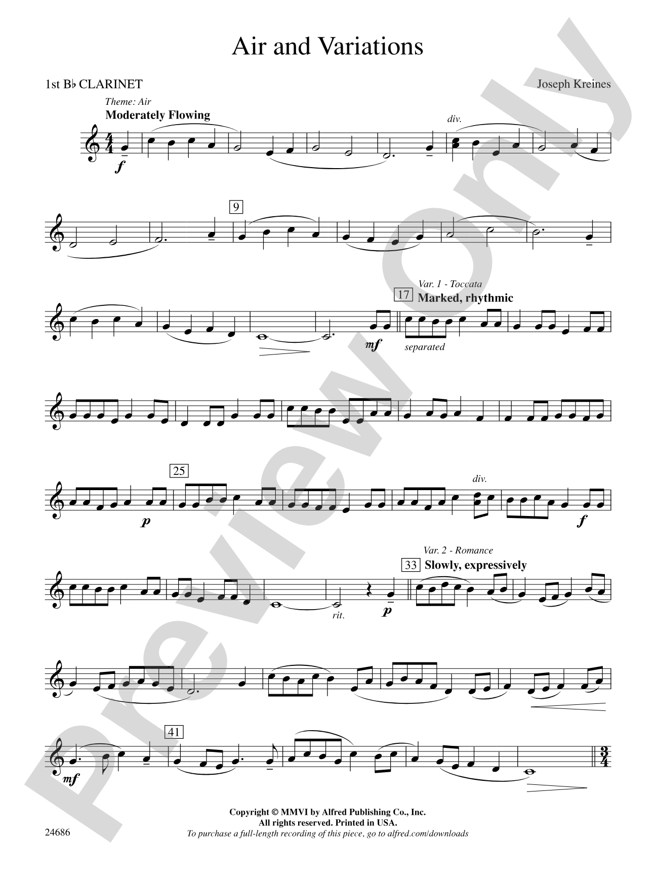 Air and Variations: 1st B-flat Clarinet