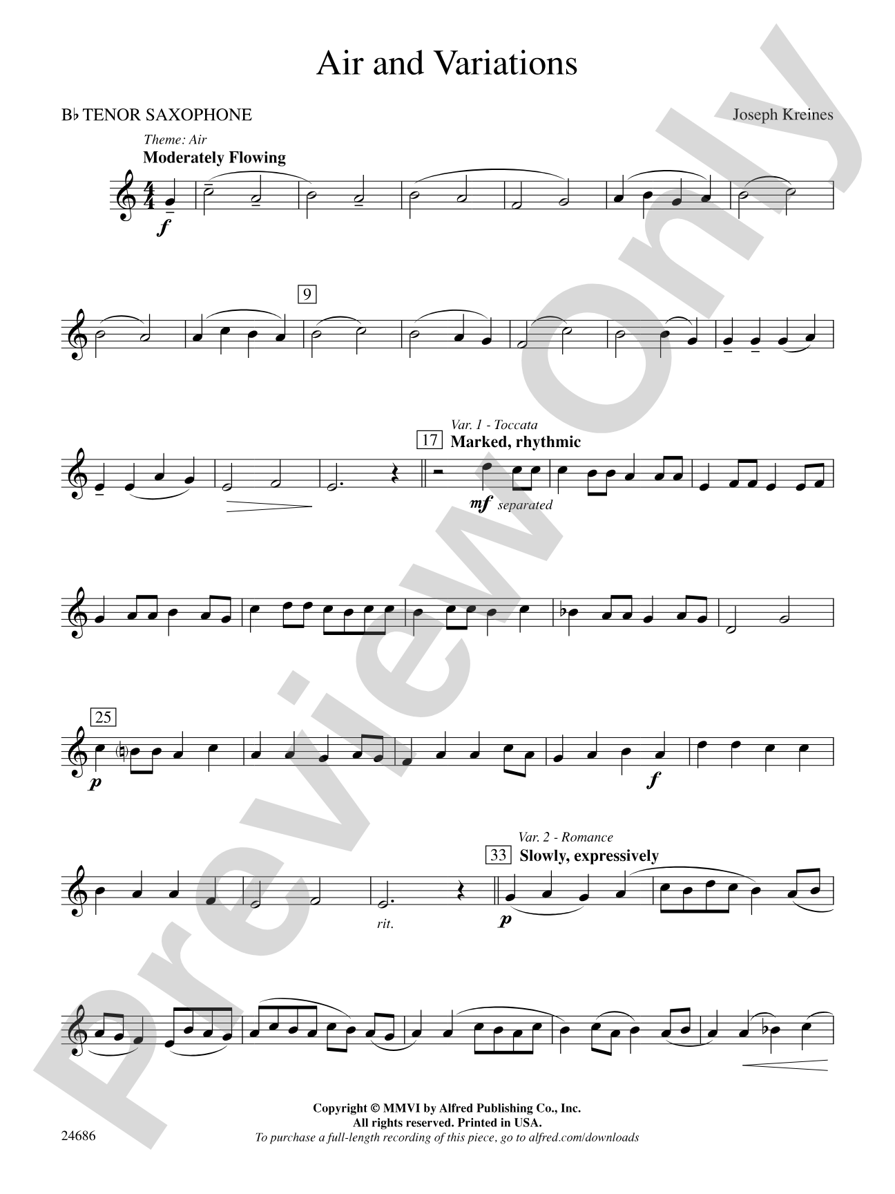 Air and Variations: B-flat Tenor Saxophone
