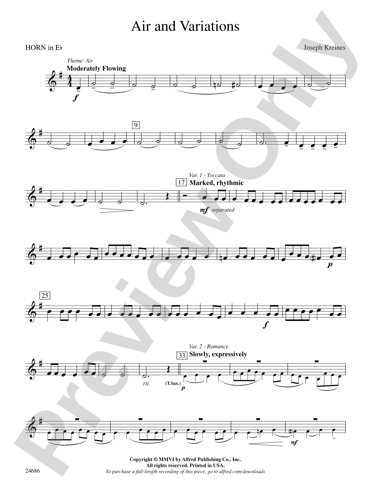 Air and Variations: (wp) 1st Horn in E-flat