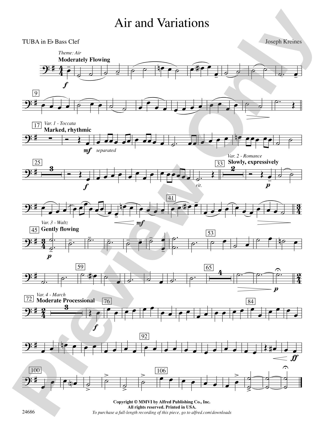 Air and Variations: (wp) E-flat Tuba B.C.