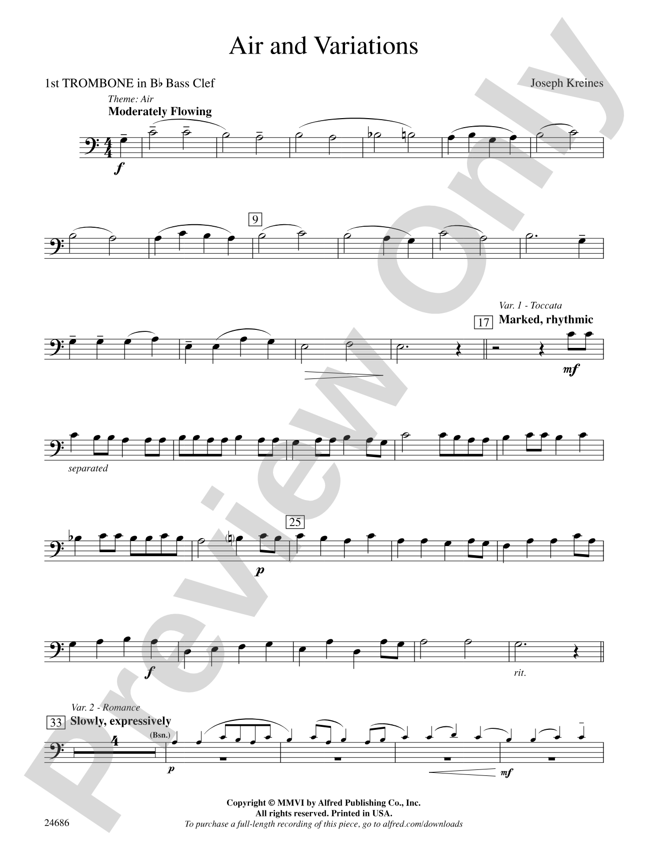 Air and Variations: (wp) 1st B-flat Trombone B.C.