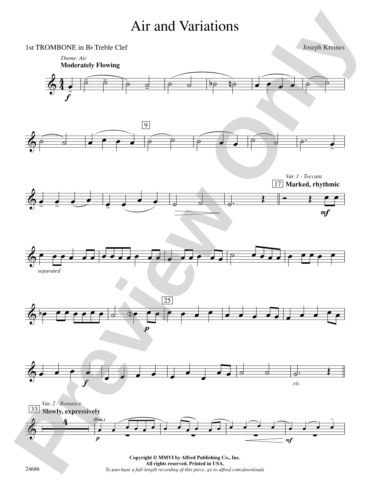 Air and Variations: (wp) 1st B-flat Trombone T.C.