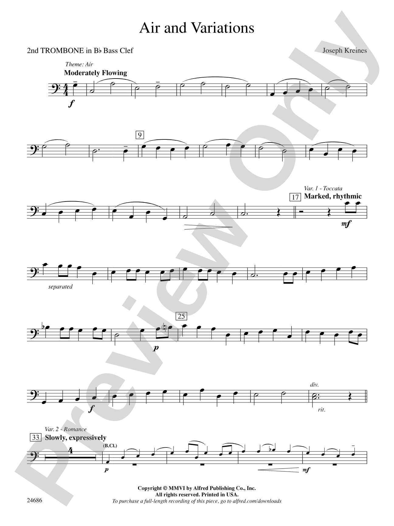 Air and Variations: (wp) 2nd B-flat Trombone B.C.