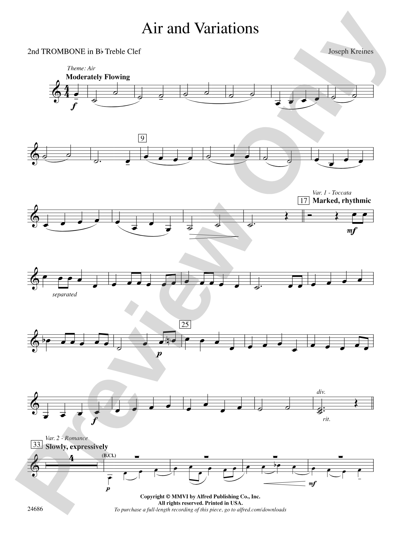 Air and Variations: (wp) 2nd B-flat Trombone T.C.