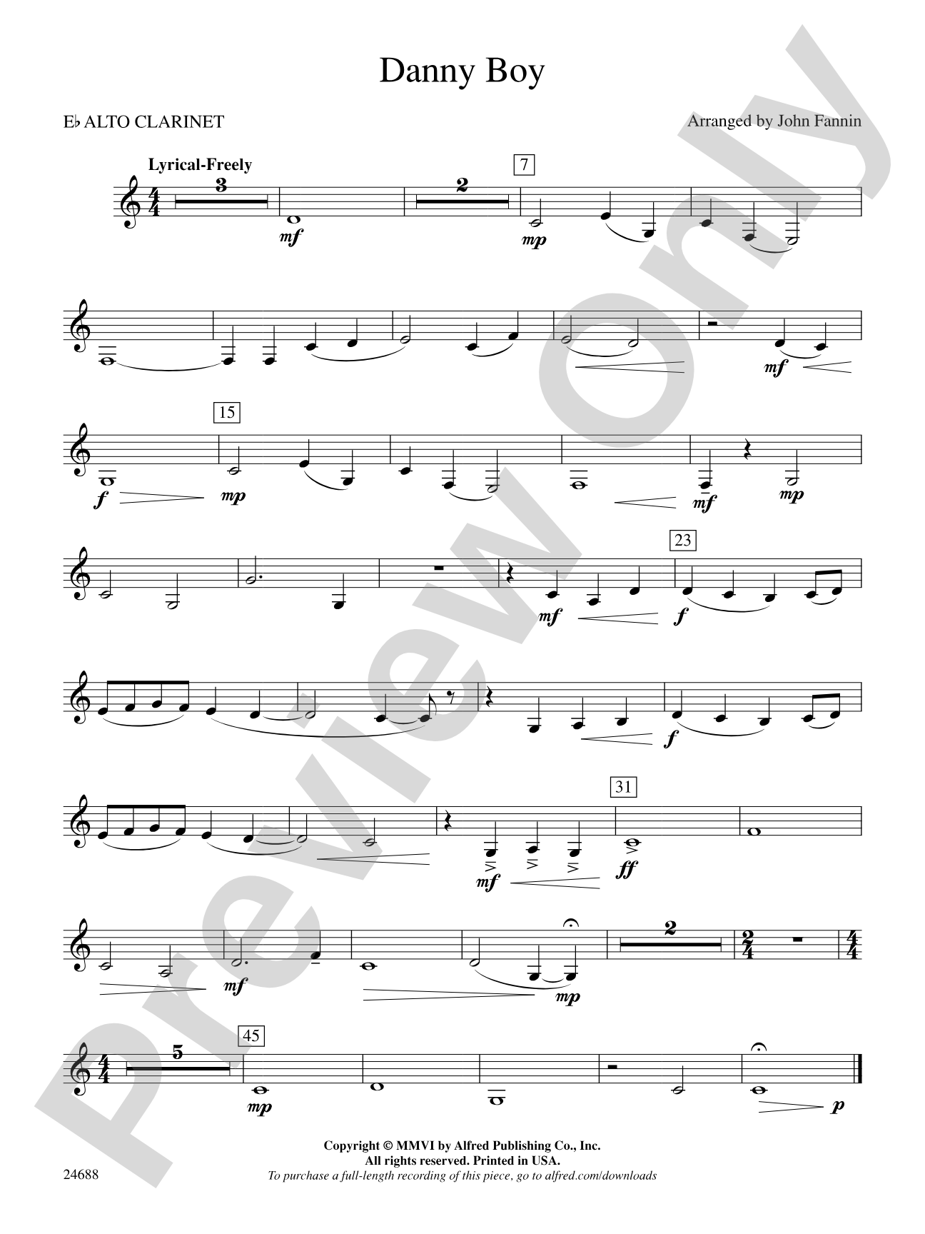 Danny Boy: E-flat Alto Clarinet