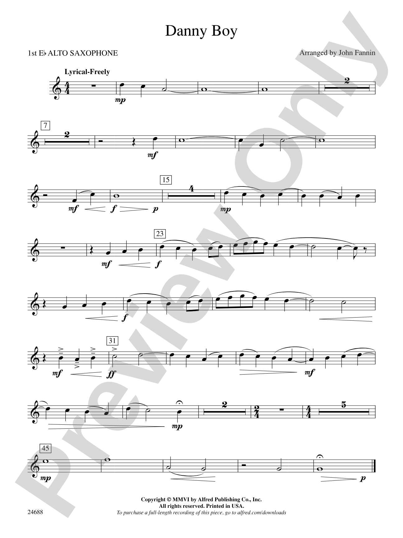 Danny Boy: E-flat Alto Saxophone
