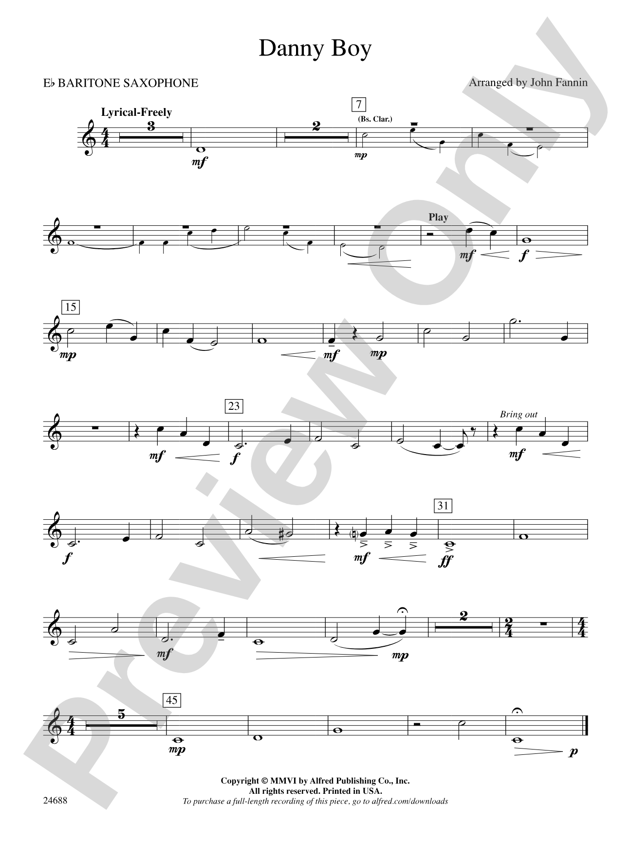 Danny Boy: E-flat Baritone Saxophone