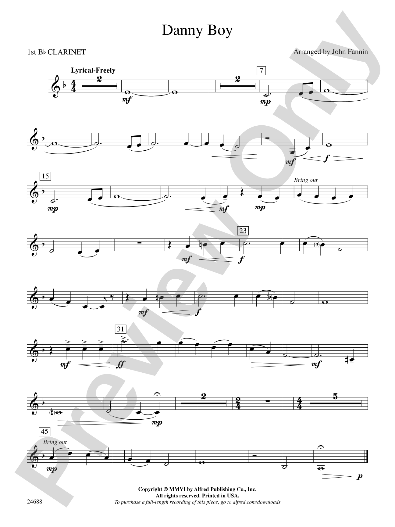 Danny Boy: 1st B-flat Clarinet