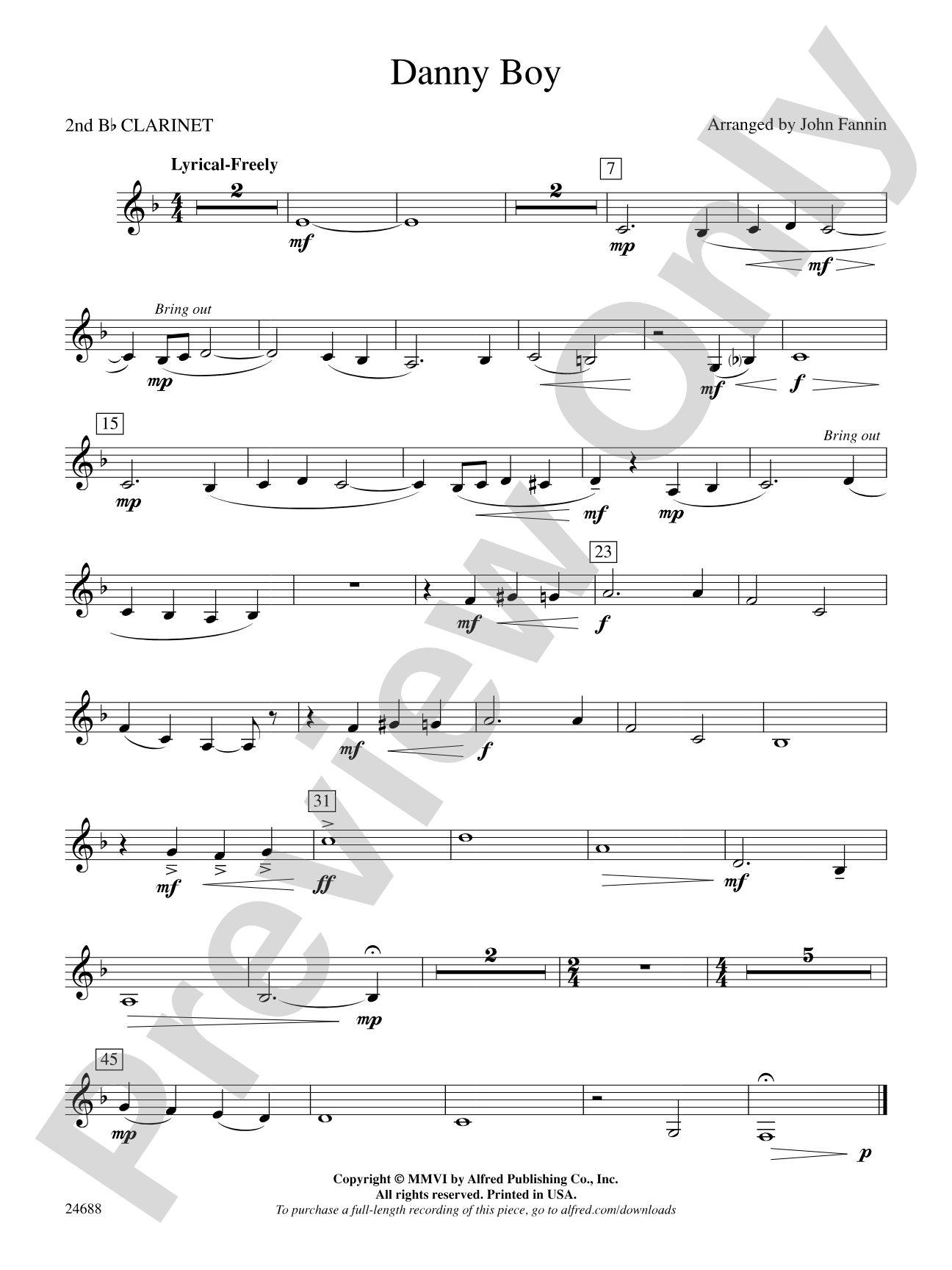 Danny Boy: 2nd B-flat Clarinet