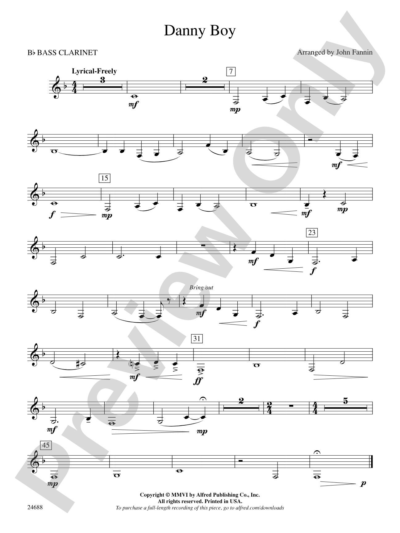 Danny Boy: B-flat Bass Clarinet