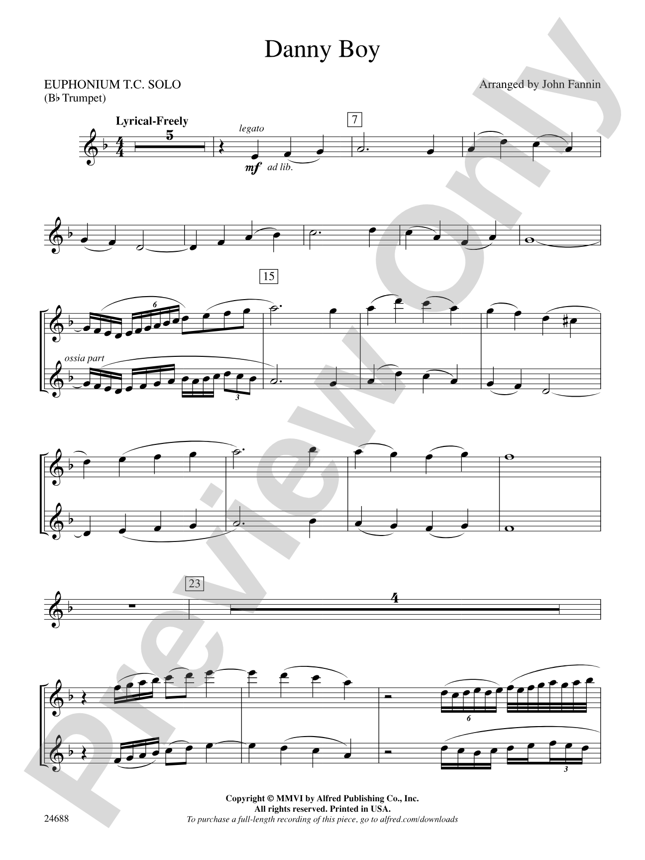 Danny Boy: Solo B-flat instrument