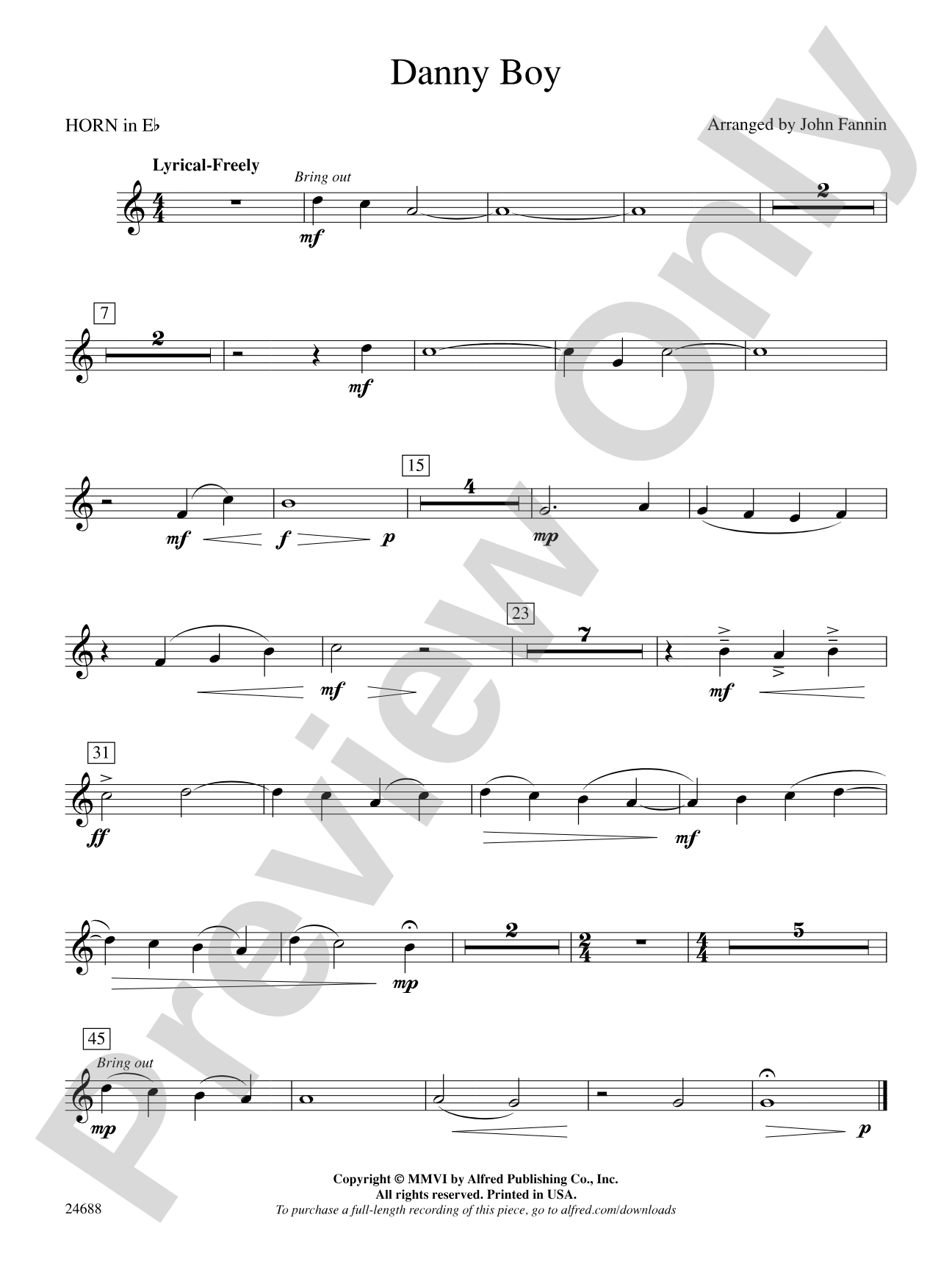 Danny Boy: (wp) 1st Horn in E-flat