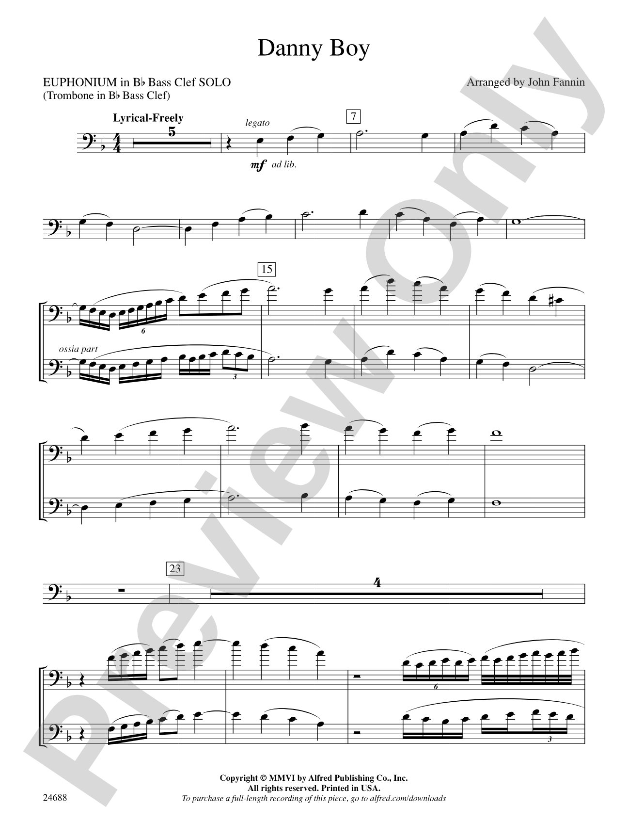 Danny Boy: (wp) Solo Bb Baritone B.C.