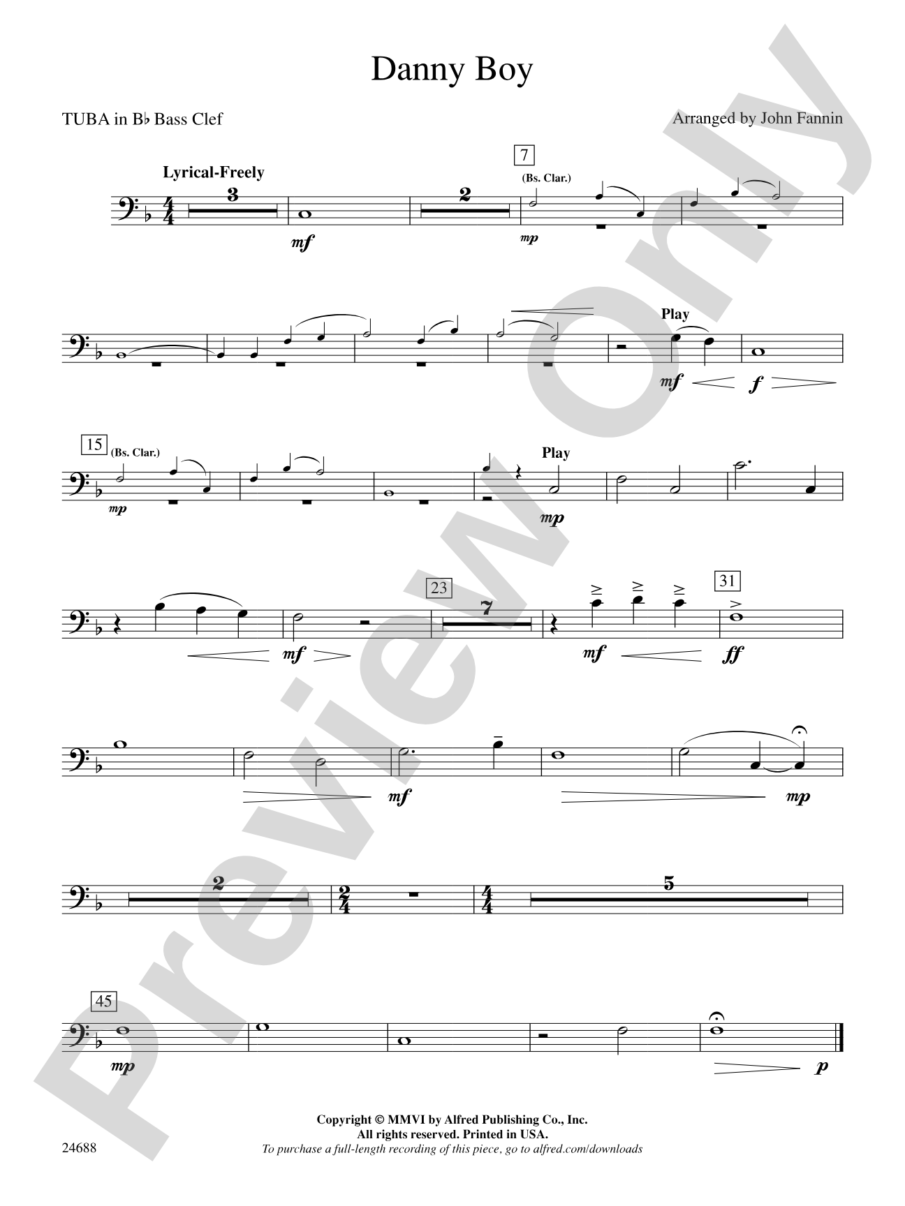 Danny Boy: (wp) B-flat Tuba B.C.