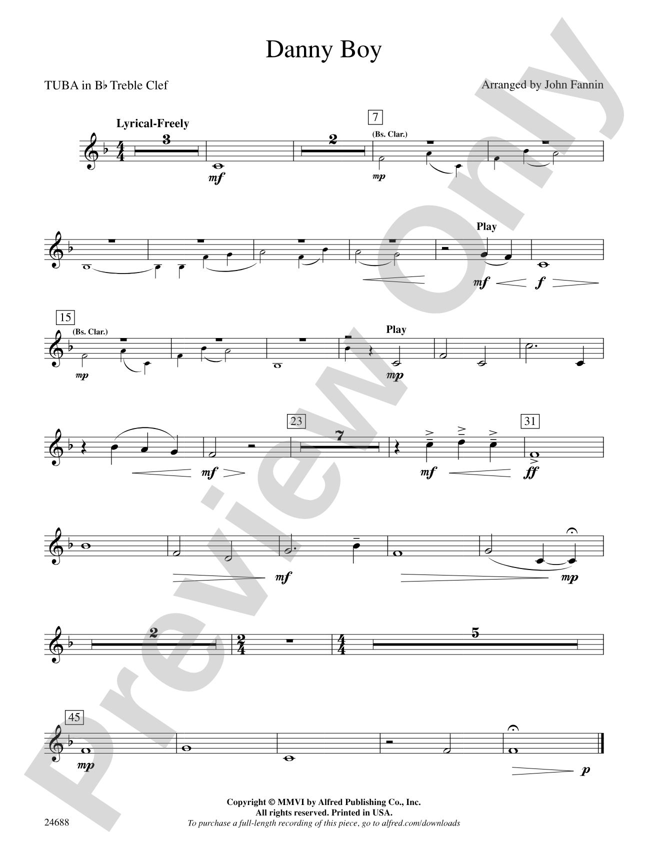 Danny Boy: (wp) B-flat Tuba T.C.