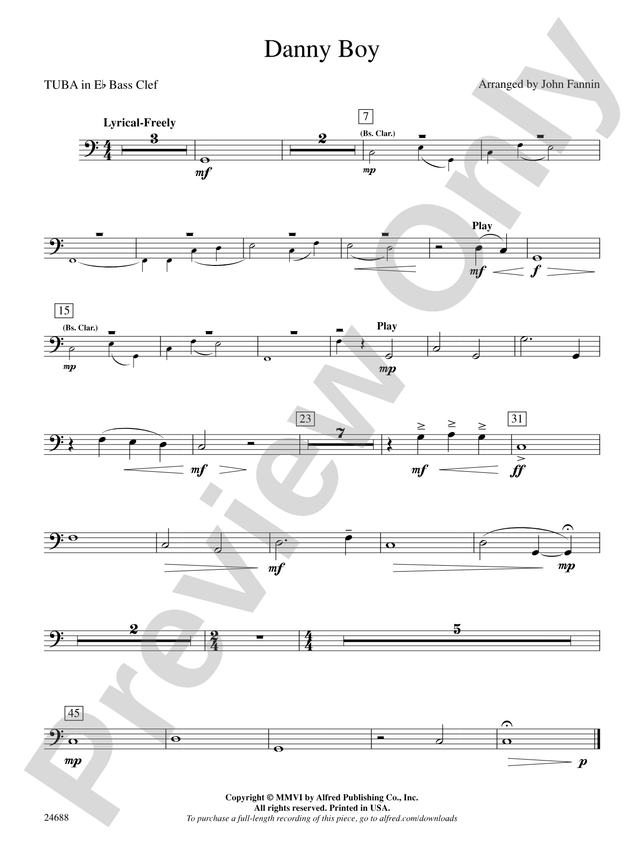 Danny Boy: (wp) E-flat Tuba B.C.