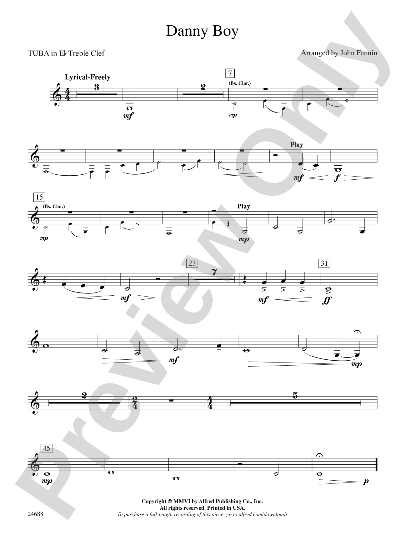 Danny Boy: (wp) E-flat Tuba T.C.