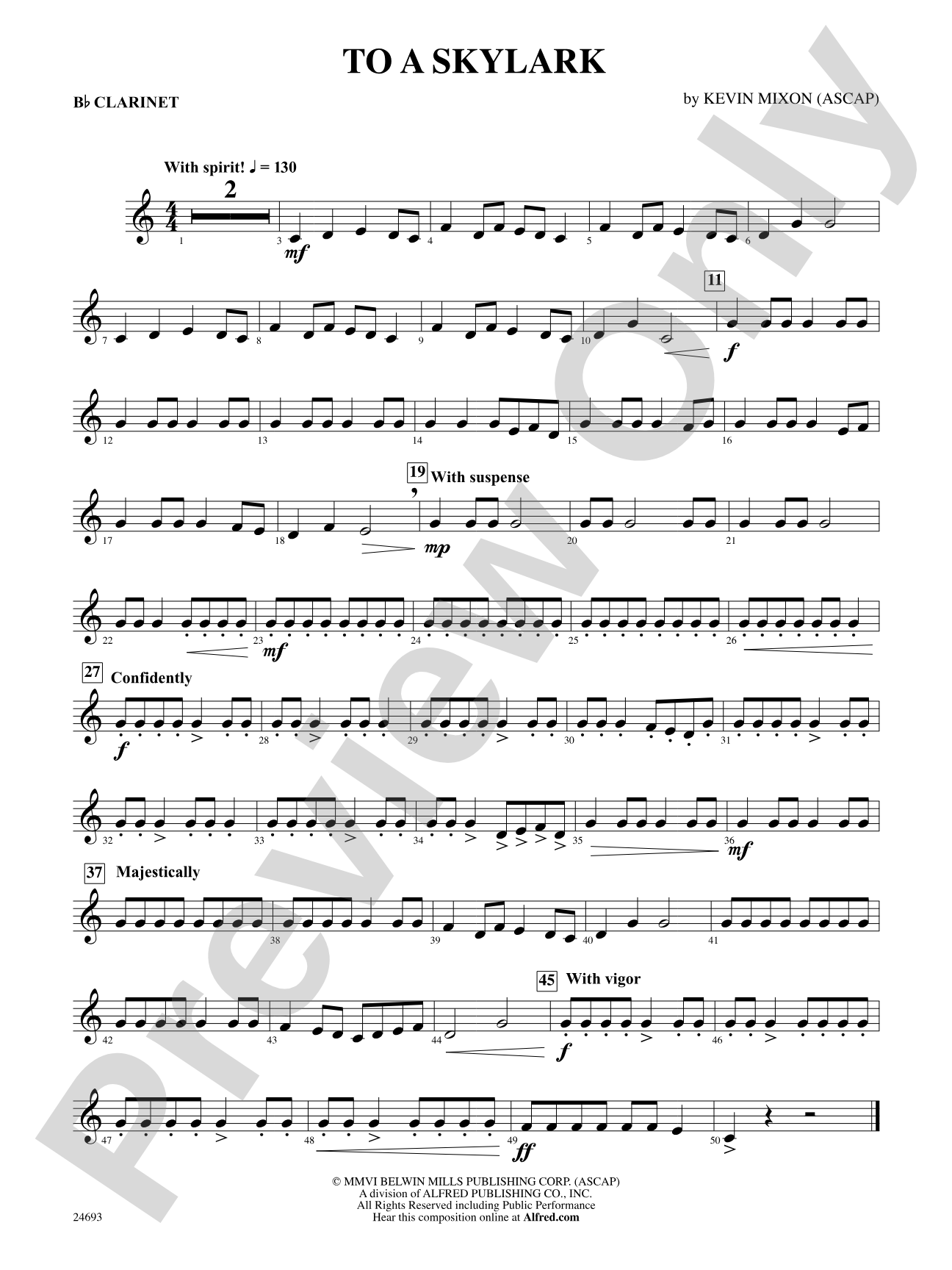 To a Skylark: 1st B-flat Clarinet